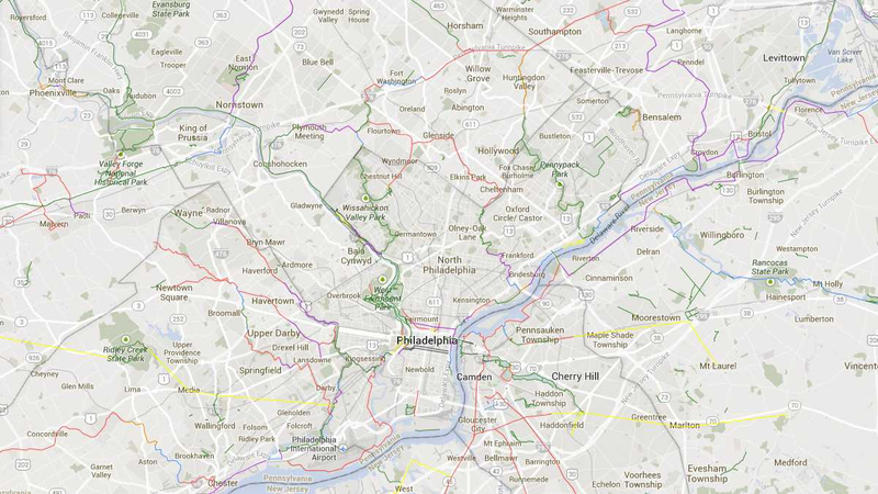 Illustration for article titled Map Porn! Cycling in and around Philadelphia, PA!